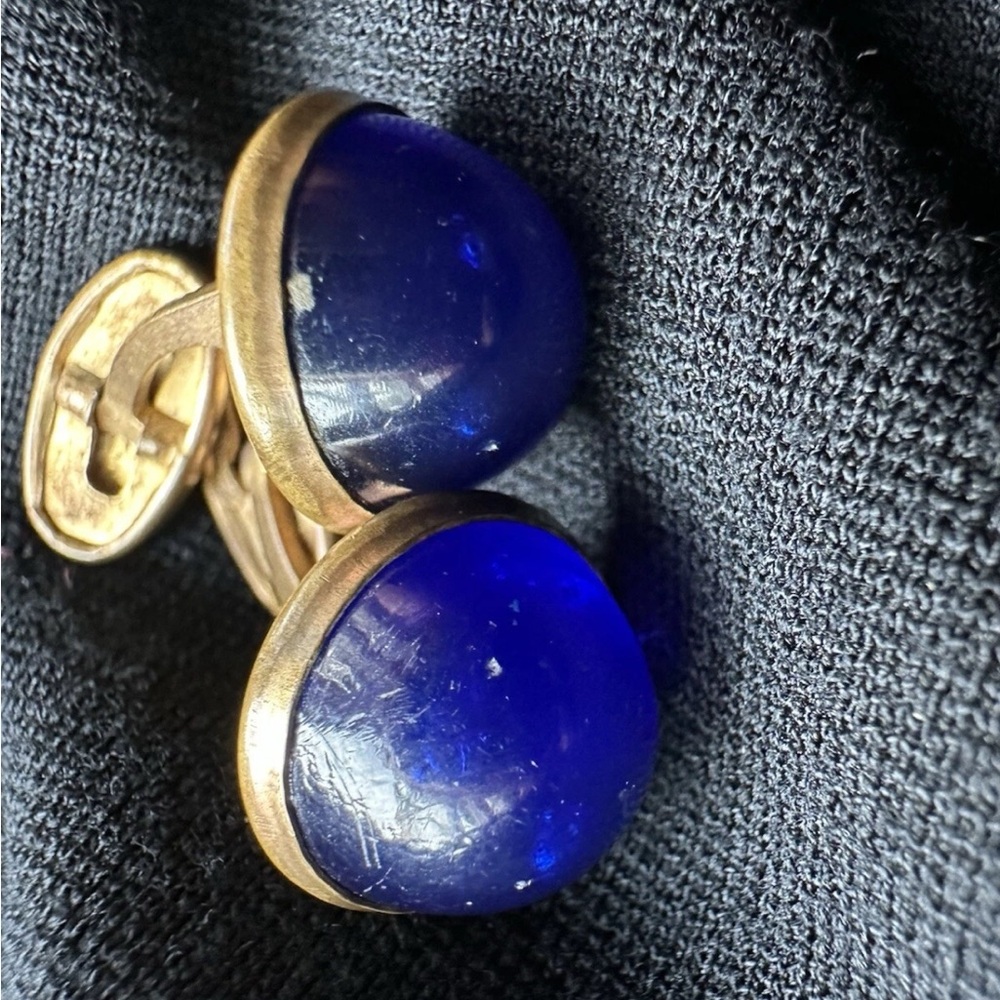 Vintage Source Unknown Deep Blue and Gold Cuff Links - Picture 4 of 10